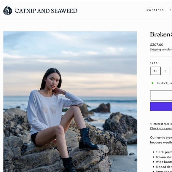 Catnip + Seaweed Broken Shell Cashmere Sweater XS Fall Malibu Casual Minimalist - Picture 4 of 7